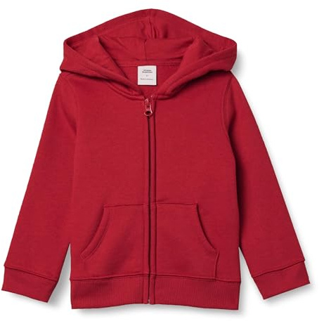 Amazon Essentials Felpe con Cappuccio Foderate in Pile con Cerniera Bambine e Ragazze, Rosso, 8 Anni