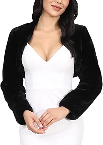 Aukmla Women Faux Fur Bolero Shrug Jackets for Evening Dresses Bride Wedding Fur Shawls Wraps Winter Bridesmaid Cover Up