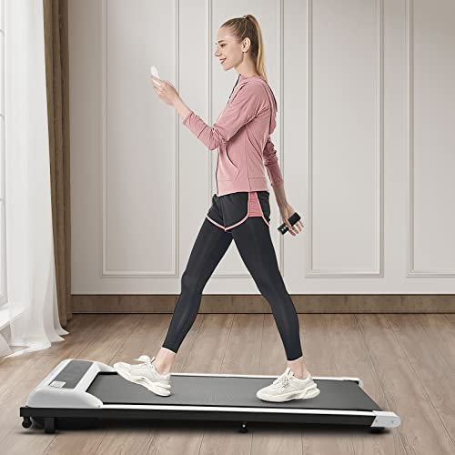 Löpband hopfällbart, 2-i-1 löpband justerbar hastighet, LCD-display motoriserad träningsutrustning med fjärrkontroll för hem, gym, träning, löpning (vit)
