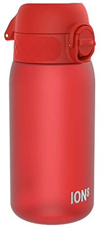 ION8 Kids Water Bottle, Leak Proof, 350ml (12oz), Red | Dishwasher Safe, Easy to Open, Secure Lock, Carry Handle, Hygienic Flip Cover, Easy Clean, Odour Free
