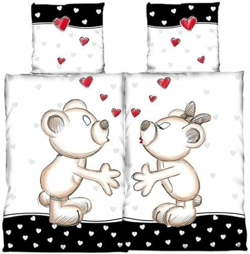 Leonado Vicenti 4 teilig Partner Bettwäsche Mikrofaser 135x200 cm Bärchen Herz Partnerbettwäsche Pärchen Set