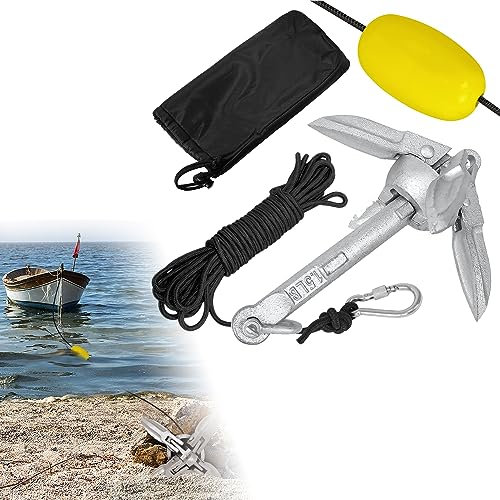 YARDIN 0,7kg Verzinkt Bootsanker Faltanker Klappanker Ankerset Boot Anker mit Ankerleine, Karabiner, Ankerboje und Transporttasche für Boot, Schlauchboot, SUP, Kajak, Kanu
