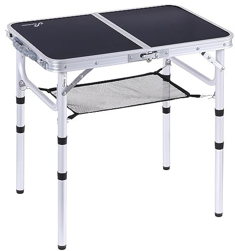 Sportneer Table de Camping à Hauteur réglable avec Compartiment de Rangement en Filet, 60 x 40 cm, pour Le Camping, Le Pique-Nique, la Plage, Le Jardin, Le Barbecue, 3 hauteurs, Noir