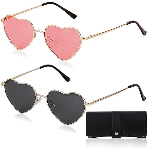 Sonnenbrille Damen,Polarisierte Herzform Sonnenbrille für Frauen,Festival Hippie Gläser Herz Brille UV-400 Vintage Lovely Sonnenbrille,Ultra-Leicht Metallrahme Partybrillen für Freizeit Fahren Golf