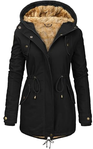 Vancavoo Womens Parka Winter Coats Hooded Coat Fleece Lined Jacket Ladies Arctic Velvet Outdoor Warm Hoodies zip up Sweatshirt Windbreaker Hoodies Cotton Outwear with Pockets(Black,L)