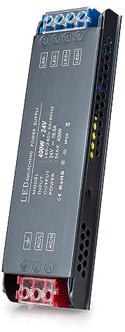 BRIMETI 24V LED Driver 400W LED Transformer AC 240V to DC 24 Volt 16,6A Ultra Slim Power Supply Constant Low Voltage Switching, Adapter for Strip Light Cabinet Lights