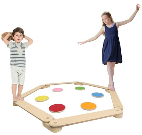 NAIZY Planche d'équilibre pour enfant avec 6 pierres d'équilibre en bois - Équipement de jeu d'intérieur - 12 pièces - Poutres d'équilibre pour la coordination et la stabilité des enfants
