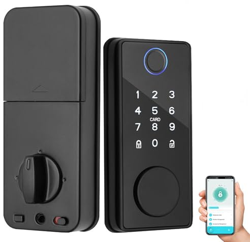 Xenocam Smart Lock fingeravtryck dörrlås 5-i-1 Keyless Entry Door Lock Smart Door Lock med appkontroll, elektronisk spärr Biometriskt lås för ytterdörr med pekskärmstangentbord, XX01