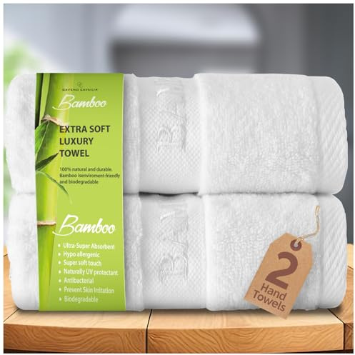 GC GAVENO CAVAILIA Paquete de 2 Toallas de Mano de bambú, Toallas de baño Altamente absorbentes de 500 g/m² (50 x 80 cm), 60% bambú, 40% algodón, Extra Suaves, Color Blanco