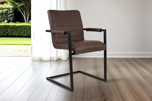 SAM Esszimmerstuhl Parzivo, Stoffbezug, Farbe braune Wildleder-Optik, Armlehnstuhl im Industrial-Stil, pflegeleichter Schwingstuhl mit Eisen-Fuß