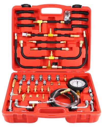 QWORK® Testeur de Pression de Carburant Essence, Manomètre de Pression de Carburant pour Systèmes d'injection, Manomètre 0-140 PSI / 0-10 Bar