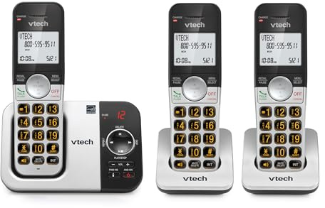 VTech Cordless Phone with 3 Handsets — Big Buttons, Large Backlit Display, Answering Machine, DECT 6.0, Intercom, Call Transfer, Easy to Use | VG232-3