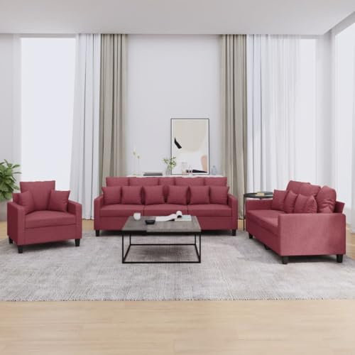 ShGaxin Sofaset med kuddar 3 delar rött tyg, vardagsrumssoffor, relaxsoffa - 3201638