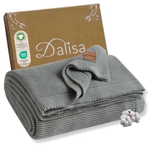 Dalisa 100 % ekologisk turkisk bomullsfilt, 152 x 203 cm grön – GOTS-certifierad, mysig – perfekt för soffa, säng och heminredning – boho vintage stickad alina
