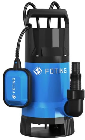 FOTING Schmutzwassertauchpumpe 1000 W, 17600 l/h, Förderhöhe max. 11 m, Eintauchtiefe max. 7 m, Schwimmerschalter, für Pool, Keller und Gartenteich
