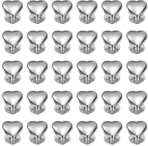 sourcing map 30 Pcs Metal Stud Rivets 10mm Heart Shape Decoration Stud Rivet Screw Back Studs for Leather Bags Belt Clothes Shoes Purse Supplies DIY Craft Making, Silver