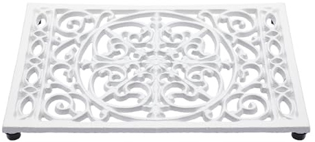 OLegei Dessous de Plat rectangulaire en Fonte Vintage avec Pattes en Caoutchouc protéger Les Plats Chauds Support pour Casserole pour la Cuisine et la Table à Manger (Blanc，Style 3)