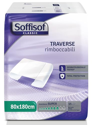 Soffisof Bed 80x180 Super - 15x Alèse Jetable Adulte - Protège Matelas Jetable avec Ailes 80x180cm, Absorption jusqu'à 8 Gouttes - Alese de Lit Incontinence Adultes - Paquet Individuel