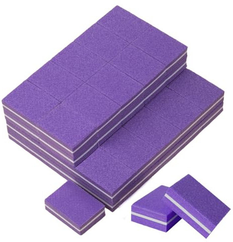 Nail Buffer Blocks 100/180 Grit, 50Pcs Mini Nails Buffing File Block Double Sided Sanding Buffers Files Tool for Salon Purple