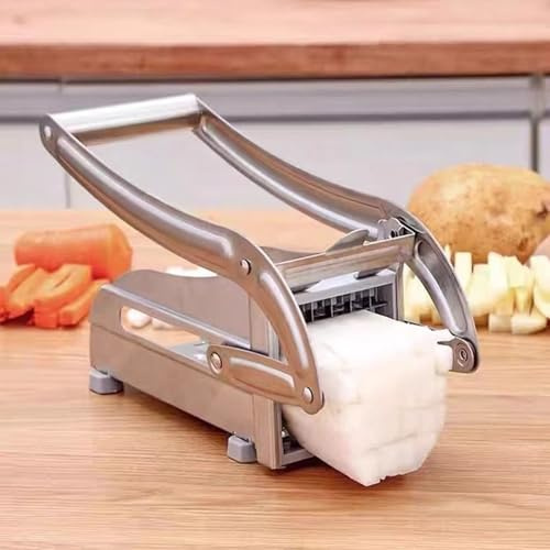 Generico Taglia Patate a Bastoncino in Acciaio Inox, Affetta Patate Multifunzionale con 2 Lame di Ricambio e Piedini Antiscivolo
