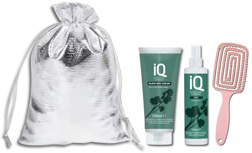 IQ Intelligent Haircare 10 in 1 Spray 250ml + Blow Dry Cream 150ml with Brush & Gift Bag – Professional Hair Repair & Styling Duo – Colour Protecting, Anti-Frizz & Hydrating Set for All Hair Types