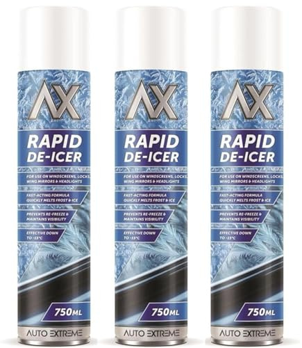 BURAKH De-Icer Spray 750ml | Fast Acting Car Windscreen Ice & Frost Remover | Rapid Snow Melting Formula for Clear Winter Visibility | Car Window & Mirror Deicer (Pack of 3 (750ML))