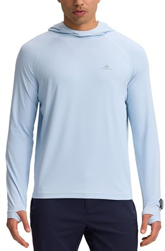 Pioneer Camp Sweat à capuche UPF 50+ pour homme comme t-shirt de protection UV – Rashguard d'extérieur à séchage rapide pour les sports nautiques, la pêche et l'été avec trou pour les pouces, bleu, L