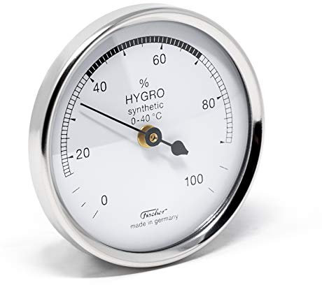 Fischer 150CR - Synthetic-Hygrometer - 68mm Luftfeuchtigkeitsmesser mit chrom-farbenem Kunststoffgehäuse Made in Germany