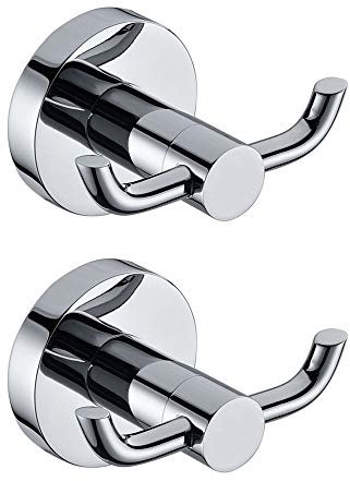 Dandelionsky 2PCS Wall Mount Robe Hooks Modern Polished Chrome Solid Brass Double Towel Hooks Door Bathroom Toilet Hat Clothes Wall Door Hanger
