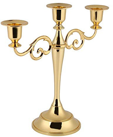 3 Chandeliers Romantique Bras Bougeoir Candélabre en Métal Style Européen De Mariage Décoration de La Maison 2 Couleurs pour La Maison De Mariage De Noël Décoration Décoration Chandelier (Doré)