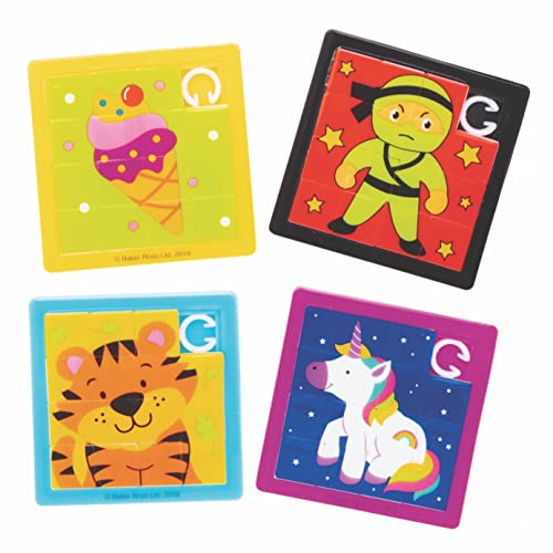 Baker Ross AT905 Mini Sliding Puzzles Bumper Assortment - Pack of 8, Small Games for Children, Christmas Novelty Toys for Kids, Ideal Party, Loot, Prize Bag and Stocking Filler