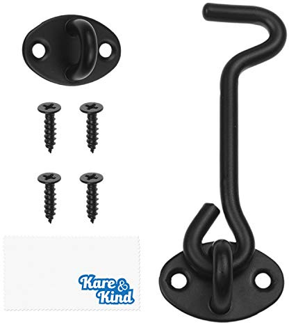 Kare & Kind 4-Inch Hook and Eye Latch, Black Door Latch, 1 Pack