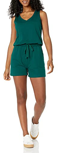 Amazon Essentials Tutina da Donna in Pile di Spugna, Verde Scuro, L