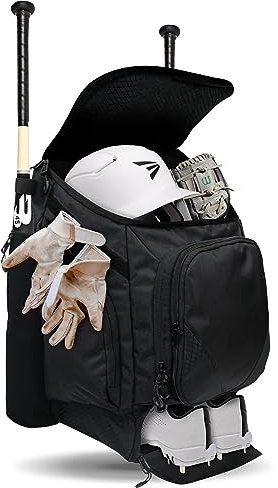 PowerNet Surge Softball & Baseball Bag, Dual Bat & Gear Travel Backpack, Baseball Equipment Bat Bag, Backpack with Dugout Fence Hooks & Cleat Pocket (1-Pack)