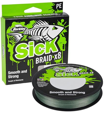 Berkley Sick Braid - 8 Strands Braided Fishing Line, Super Smooth 8 carrier Multifilament PE Braid Predator Fishing Lines 150/300m For Freshwater and Saltwater Sea Fishing, Unisex, Moss Green