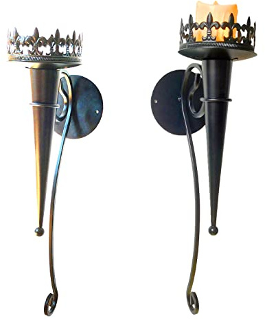Metal Wall Mounted Candle Sconces,Wall Sconce Candle Holder, Iron Wall Pillar Candle Sconce for Room, Hallway, Entryway, Bathroom, 2 Pack (Torch Design)