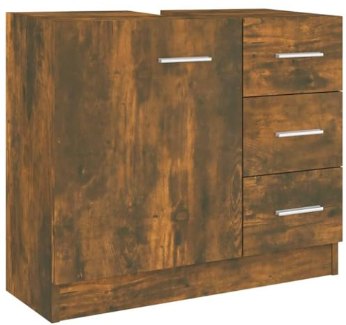 vidaXL Handfatsskåp rökfärgad ek 63x30x54 cm konstruerat trä, tvättställsskåp, vaskskåp, badrumsskåp, handfatsskåp