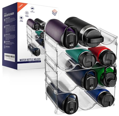 ClearSpace Water Bottle Organizer for Cabinet – Stackable Water Bottle Holder for Cabinet or Wine Rack for Home Organization Storage – Drink Organizer for Fridge, Kitchen Organization, 4 Pack