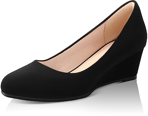 Ankis Women's Wedge Heels 2 Inch Closed Toe Dress Pumps Black Nubuck
