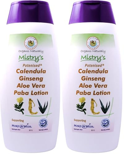 Mistry's Potenised Calendula Ginseng Aloe Vera Paba Lotion 200ml - Multi-Purpose Moisturising After Sun lotion - Ideal For Eczema and Rashes - Additive Free, Vegan, (Pack of 2)
