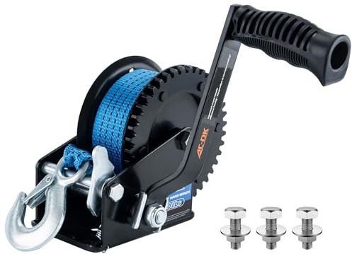 AC-DK 1600lbs Heavy Duty Boat Trailer Winch with 26FT Strap, 2-Way Ratchet & 4:1 Gear Trailer Winch, Portable Hand Crank Winch for Boat, Truck, Trailer, RV, ATV, Jet Ski