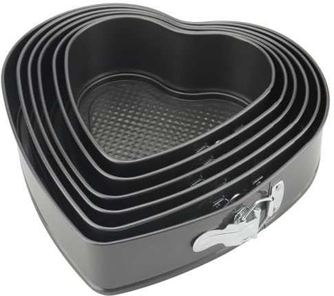 MOUYAT Set di 6 stampi per torte a forma di cuore con fondo rimovibile, in metallo antiaderente, per torte e cheesecake, 18/20/22/24/26/28 cm