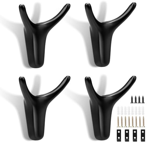 Nakutita Garderobenhaken Schwarz, 4 Stück Doppelt Wandhaken, Kleiderhaken Wandmontage Zinklegierung Handtuchhaken Ideal für Badezimmer Küche Schlafzimmer Mehrzweckhaken Mantelhaken mit Schrauben