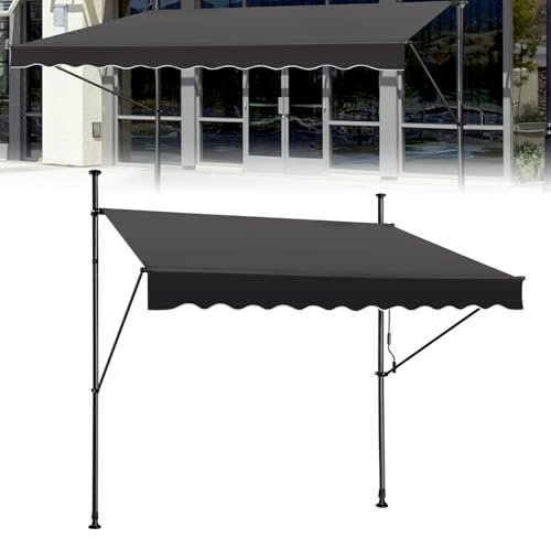ACXIN Store à serrage pour balcon - Résistant aux UV - Réglable en hauteur - Avec manivelle - Réglable en hauteur - Sans perçage - Polyester - 200 x 120 cm - Gris foncé