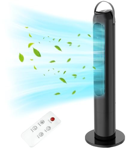 KICLBD Ventilateur tour, grand angle d'oscillation de 70 ° avec 3 vitesses, ventilateur tour sans pale, ventilateur tour avec minuterie 12h, écran LCD avec contrôle tactile, pour chambre à coucher,