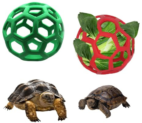 Lot de 2 balles de friandises en forme de tortue, à suspendre, pour petits animaux, légumes, herbe, fruits, alimentation et jeu de foin, pour petits animaux, vert et rouge
