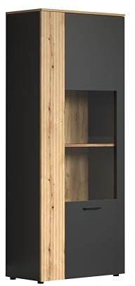 trendteam smart living - Esteban - Vitrine - Anthrazit/Evoke Eiche - 6 Fächer - (BxHxT) 80 x 195 x 42 cm - Rillenoptik