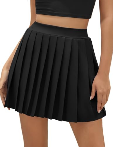 DRESSTELLS Veckad kjol, dam, tenniskjol, knälång, minikjol, hög midja, gotisk kjol, kort, sommarkjol, elegant, Y2K, veckad kjol, veckad kjol, svart, XL