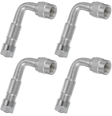 PATIKIL Extensión de Vástago de Válvula de 90 Grados, 4 Pcs Adaptadores Universales de Extensión de Válvula de Neumático para Coches Bicicletas Motocicletas Remolques Autocaravanas, Plata