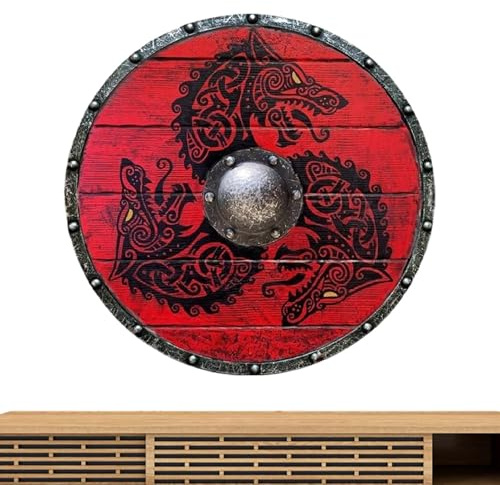Genérico Bouclier pour Cosplay | Wooden Wolf Battle Ready Shield Costume de Combat Artisanal Costume médiéval pour Hommes et garçons Fournitures de fête Cosplay
